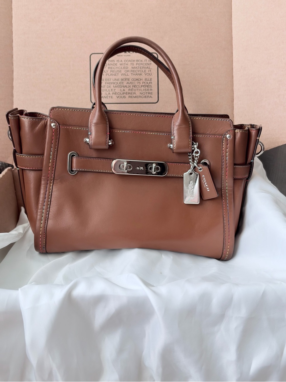 Coach Swagger 27 Rainbow Stitch Leather - Full Set (Strap, Tags, Dust Bag)
